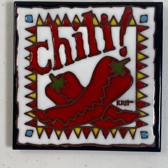 Vintage Earthtones Ceramic Trivet Southwestern Chili Peppers Decorative Tile - Picture 3 of 3